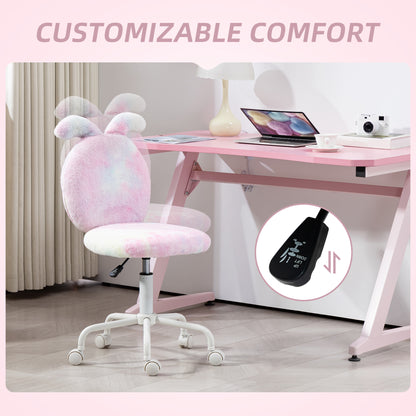 HOMCOM Armless Desk Chair Bunny Vanity Chair with Swivel Wheels Colourful