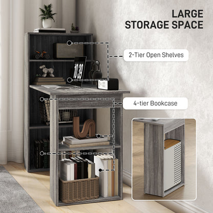 HOMCOM 120cm Desk & Bookshelf Workstation - 6 Shelves, Grey
