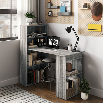 HOMCOM 120cm Desk & Bookshelf Workstation - 6 Shelves, Grey