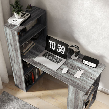 HOMCOM 120cm Desk & Bookshelf Workstation - 6 Shelves, Grey