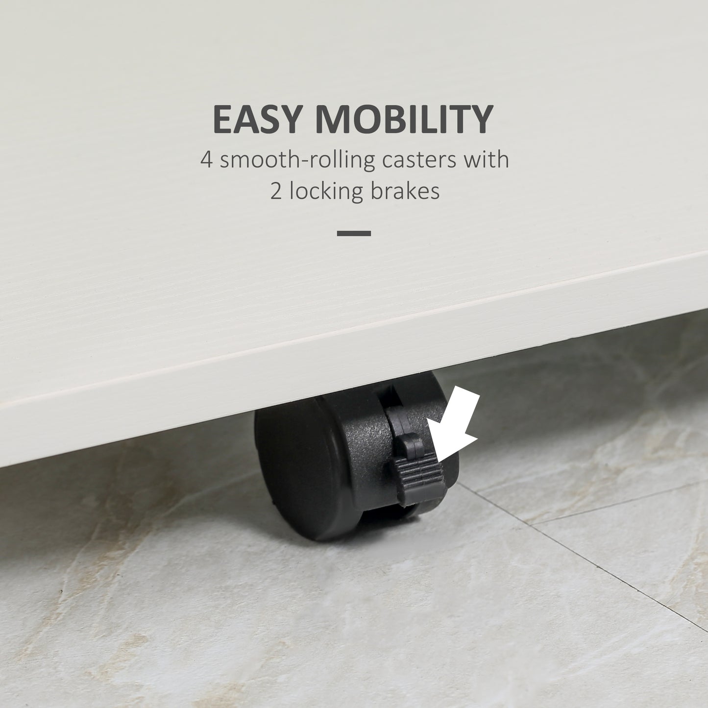 HOMCOM White Mobile Computer Desk with Sliding Keyboard Tray and Brakes