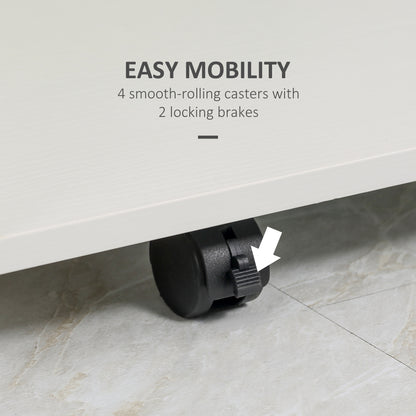 HOMCOM White Mobile Computer Desk with Sliding Keyboard Tray and Brakes