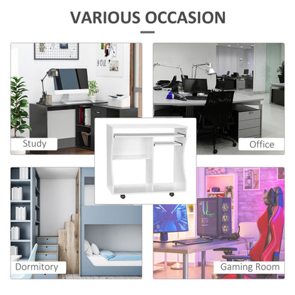 HOMCOM White Mobile Computer Desk with Sliding Keyboard Tray and Brakes