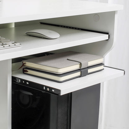 HOMCOM White Mobile Computer Desk with Sliding Keyboard Tray and Brakes