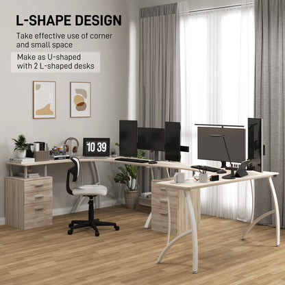 HOMCOM Oak L-Shaped Corner PC Desk with Drawer - Home Office Workspace