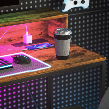 HOMCOM LED Rustic Computer Desk with Shelf - 120x50 cm