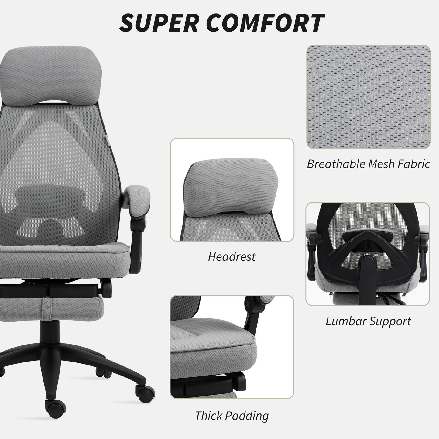 Vinsetto Mesh Swivel Task Chair for Home Office with Footrest Dark Grey