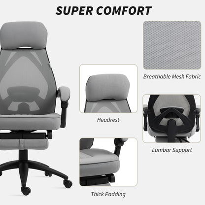 Vinsetto Mesh Swivel Task Chair for Home Office with Footrest Dark Grey