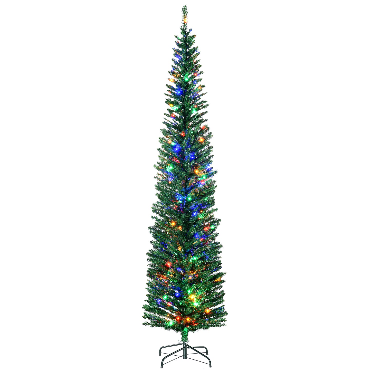 7.5ft Slim Pencil Christmas Tree with Colorful LED Lights & Steel Base