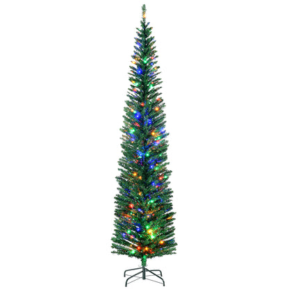 7.5ft Slim Pencil Christmas Tree with Colorful LED Lights & Steel Base