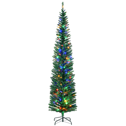 7.5ft Slim Pencil Christmas Tree with Colorful LED Lights & Steel Base