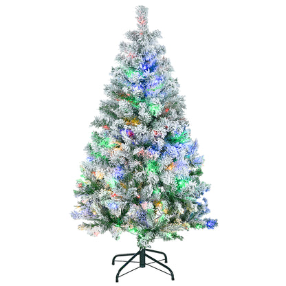 HOMCOM 4.5ft LED Snow-Flocked Christmas Tree with Auto-Open Branches Indoors