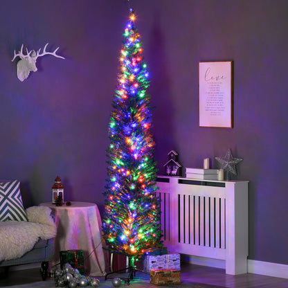 7.5ft Slim Pencil Christmas Tree with Colorful LED Lights & Steel Base
