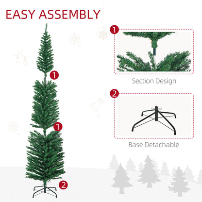 7.5ft Slim Pencil Christmas Tree with Colorful LED Lights & Steel Base