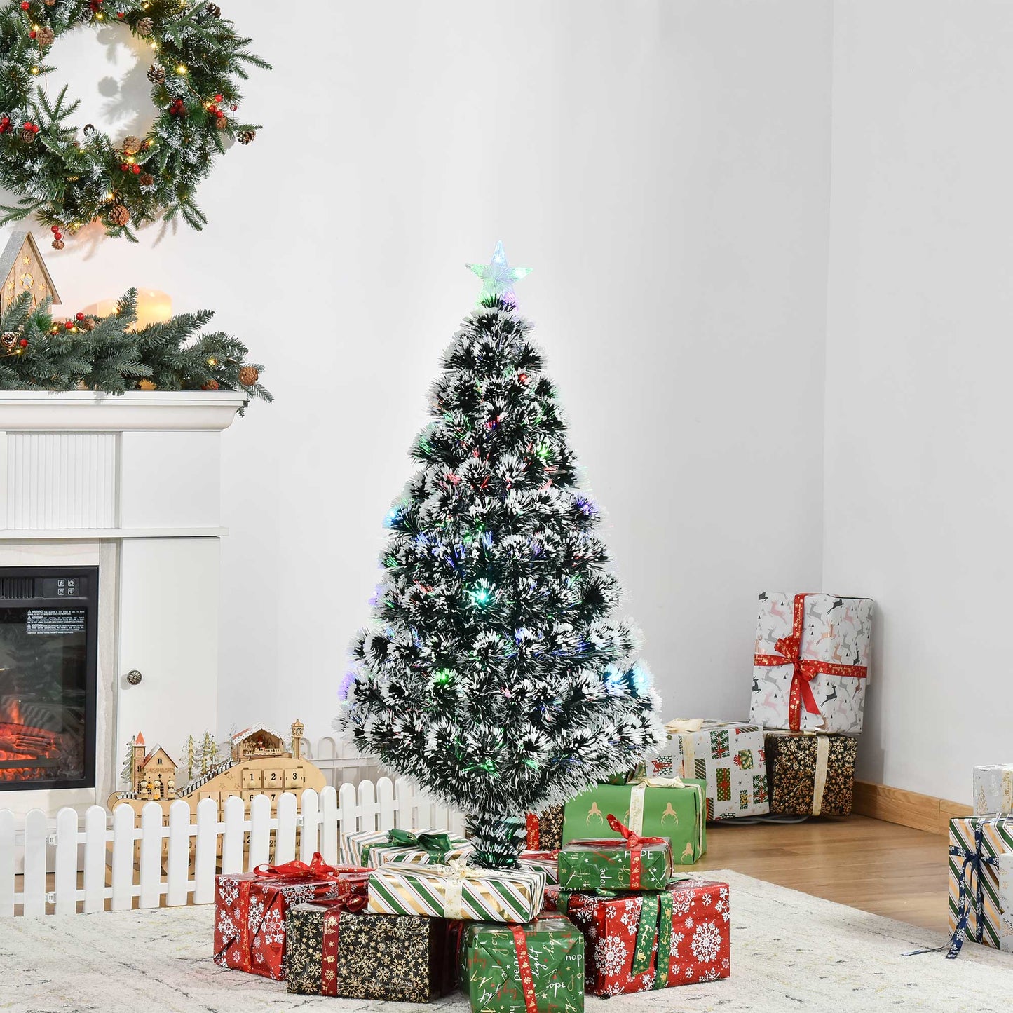 4ft Snow-Dipped Prelit Christmas Tree with Green & White LED Fiber Optic Lights