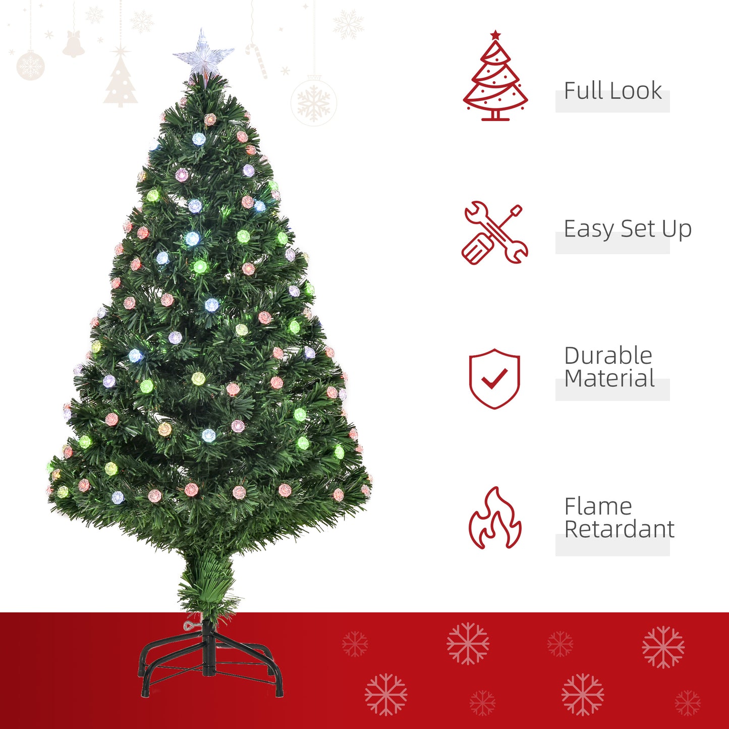 4ft Pre-Lit Fibre-Optic Christmas Tree with RGB LED Lights, 130 Branches