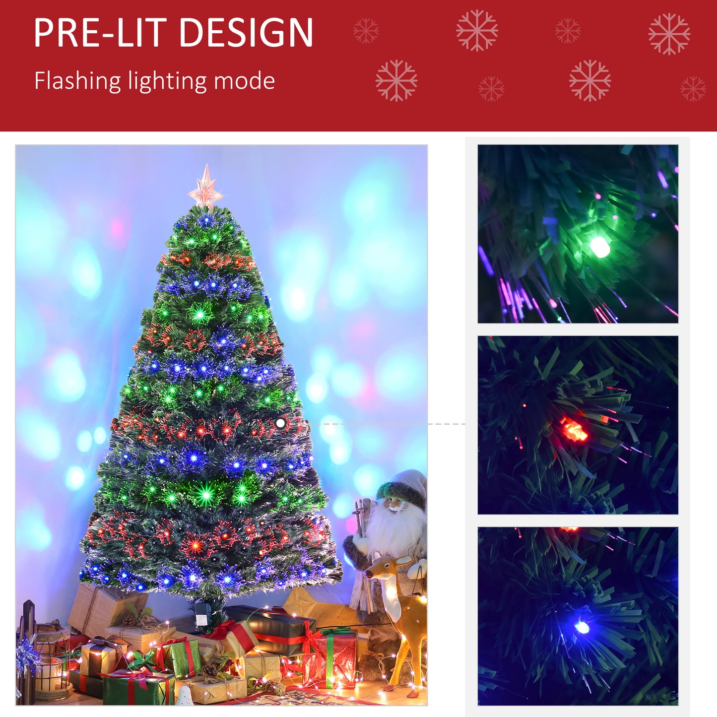 5ft Prelit Artificial Christmas Tree with Multi-Colored Fiber LED Lights, Green