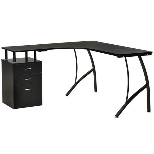 L-Shaped Corner Desk with Drawer, Black, Home Office by HOMCOM