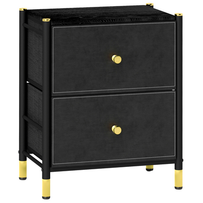 HOMCOM PU Leather Bedside Table with 2 Drawers and Steel Legs, Black