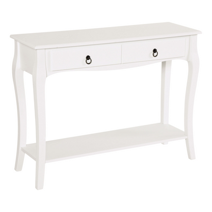 Ivory White Console Table with 2 Drawers & Lower Shelf