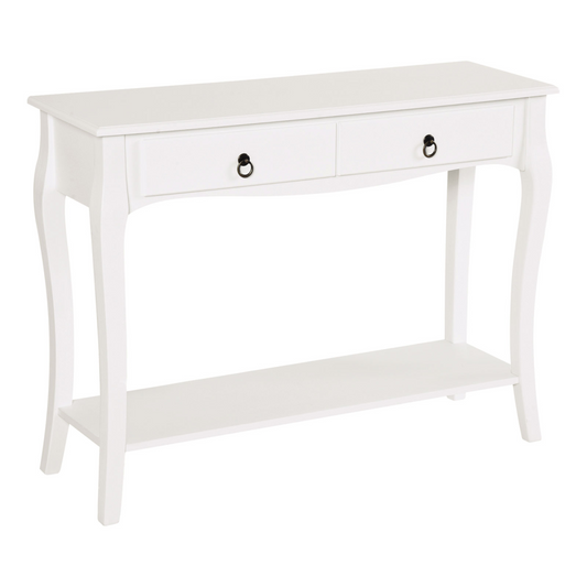 Ivory White Console Table with 2 Drawers & Lower Shelf