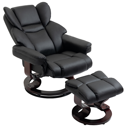 Padded PU Leather Manual Reclining Armchair Sofa Chair w/ Footstool Black