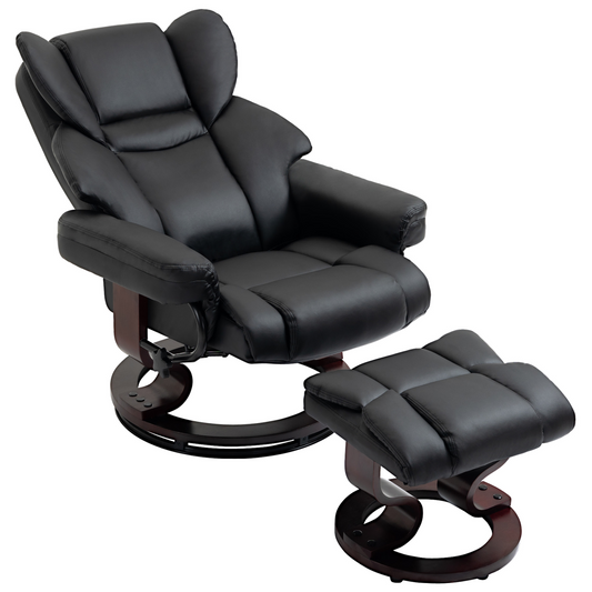 Padded PU Leather Manual Reclining Armchair Sofa Chair w/ Footstool Black