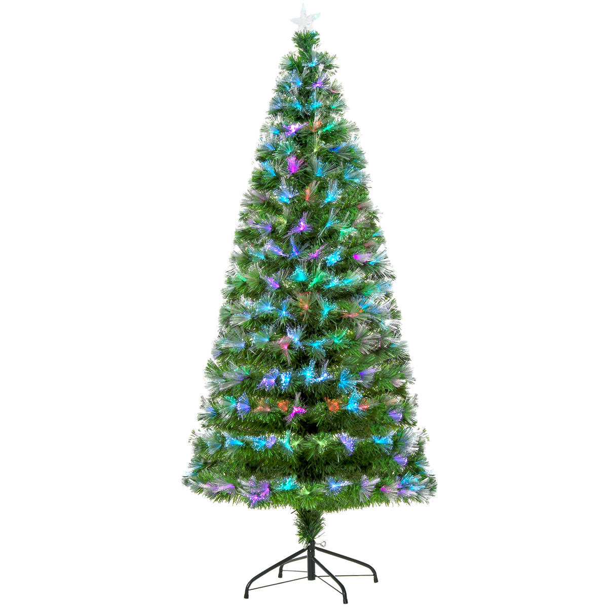 6ft Multicolour Fibre Optic Christmas Tree with Star Topper & Metal Base