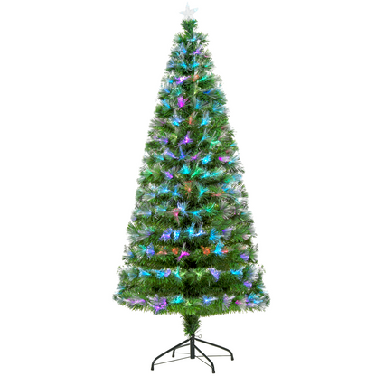 6ft Multicolour Fibre Optic Christmas Tree with Star Topper & Metal Base