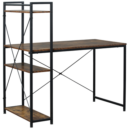 All-in-One Desk with 4-Tier Bookshelf, Left/Right Config, Steel Frame