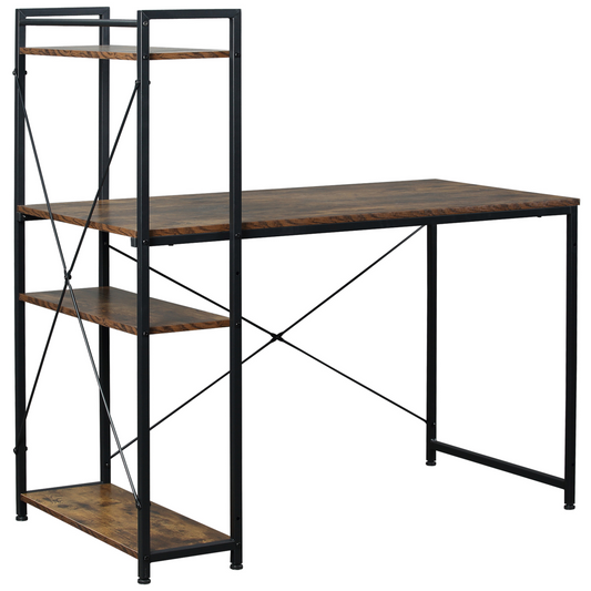 All-in-One Desk with 4-Tier Bookshelf, Left/Right Config, Steel Frame