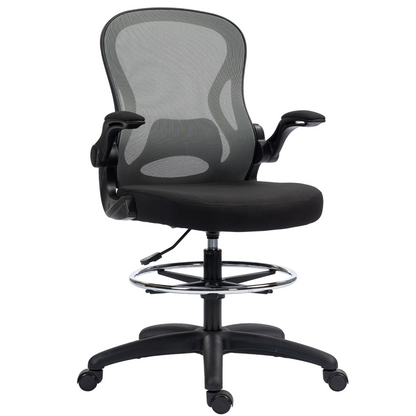 Vinsetto Draughtsman Chair Tall Office Chair w/ Adjustable Footrest, Dark Grey