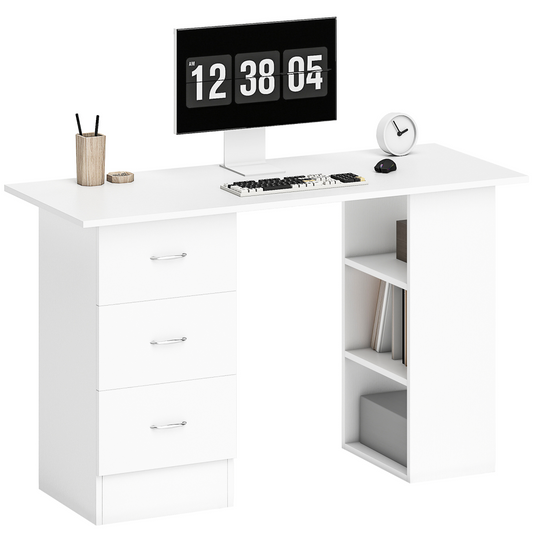 HOMCOM 120cm White PC Desk with 3 Shelves & Drawers