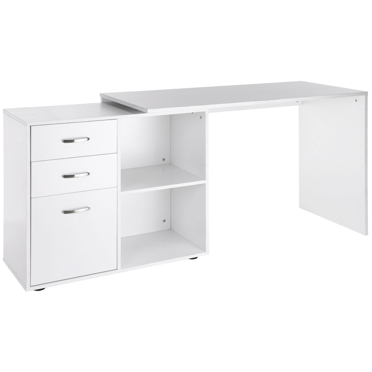 White Convertible L-Shape Desk with Drawers & File Cabinet