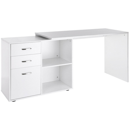 White Convertible L-Shape Desk with Drawers & File Cabinet
