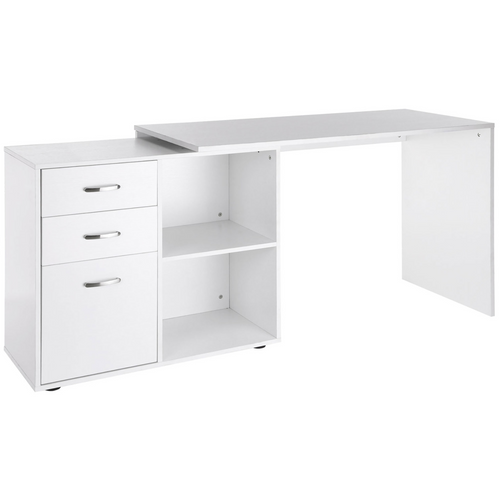 White Convertible L-Shape Desk with Drawers & File Cabinet