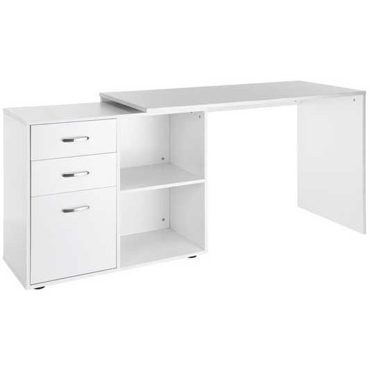 White Convertible L-Shape Desk with Drawers & File Cabinet