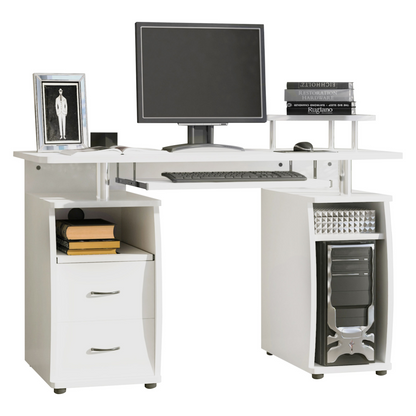 HOMCOM White Computer Desk with Keyboard Tray, Drawer & Monitor Shelf