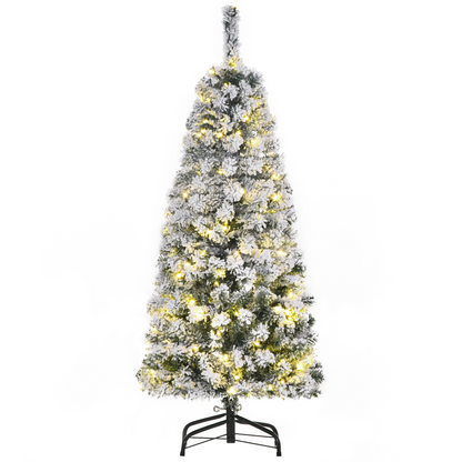 4ft Prelit Snow-Flocked Christmas Tree, Warm LED Lights, Green & White