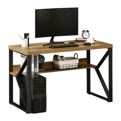 K-Shaped Steel Desk with Storage Shelf – Home Office Computer Table