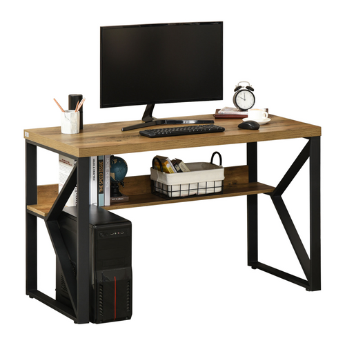 K-Shaped Steel Desk with Storage Shelf – Home Office Computer Table