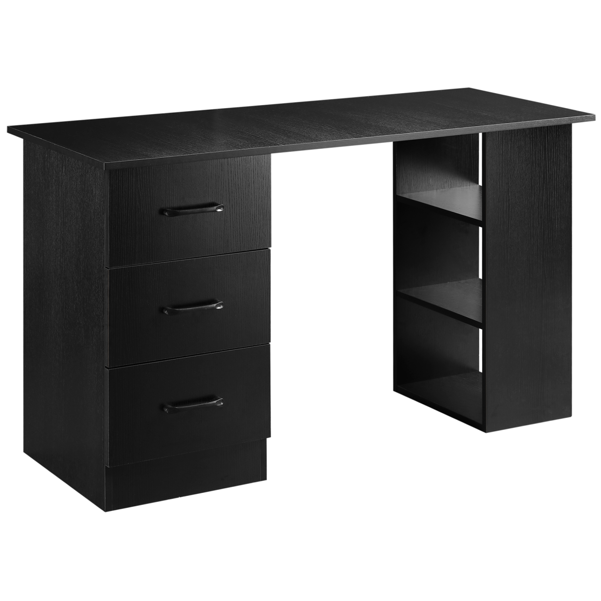 120cm Black Computer Desk with Drawers & Open Shelves, Left/Right Config
