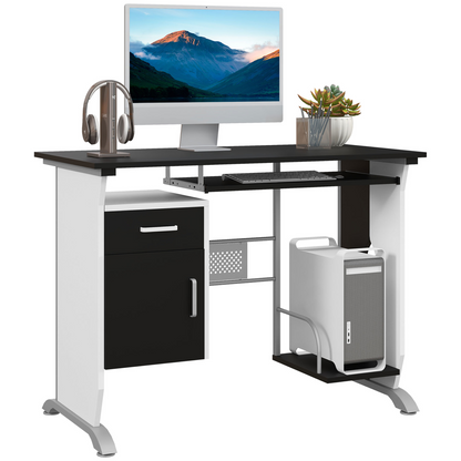 HOMCOM Space-Saving Computer Desk with Sliding Keyboard Shelf & Drawers CPU Rack