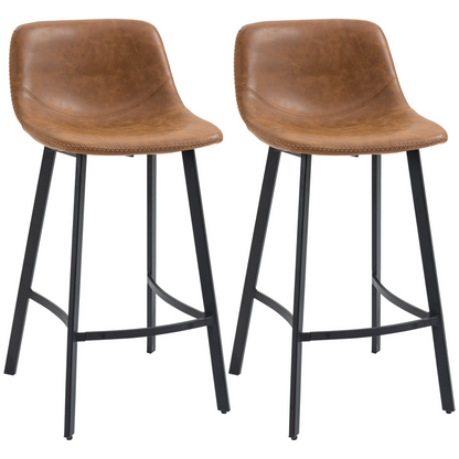 HOMCOM Industrial Bar Stools Set of 2, Bar Chairs with Steel Legs, Brown