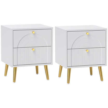 HOMCOM 2-Piece Bedside Tables Set with 2 Drawers for Bedroom, White
