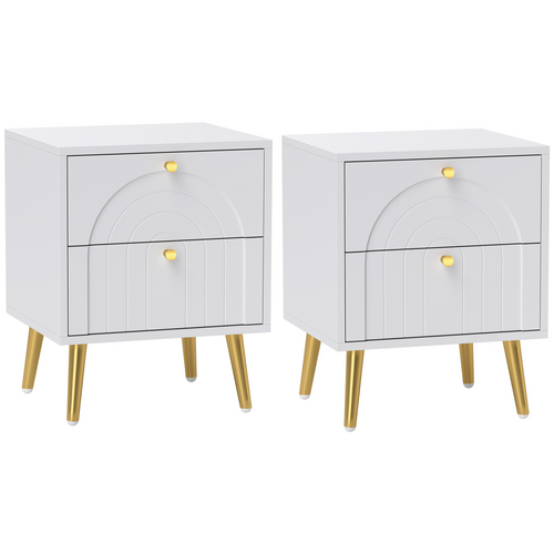 HOMCOM 2-Piece Bedside Tables Set with 2 Drawers for Bedroom, White