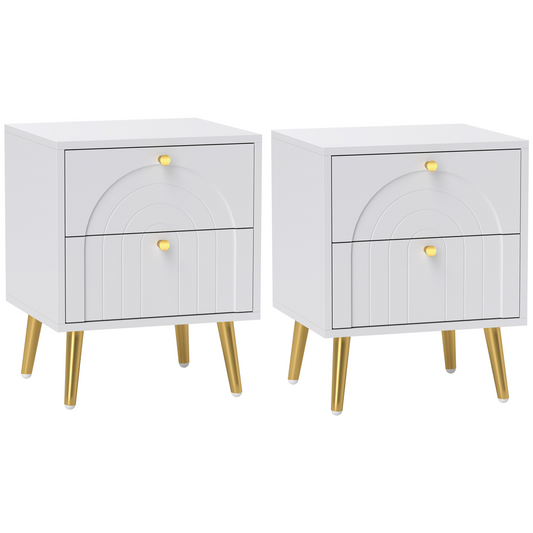 HOMCOM 2-Piece Bedside Tables Set with 2 Drawers for Bedroom, White