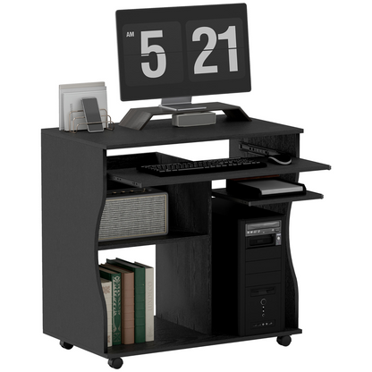 HOMCOM Wheeled Computer Desk with Sliding Keyboard Tray, Black