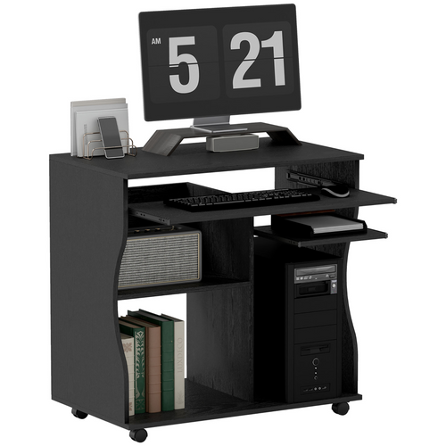 HOMCOM Wheeled Computer Desk with Sliding Keyboard Tray, Black