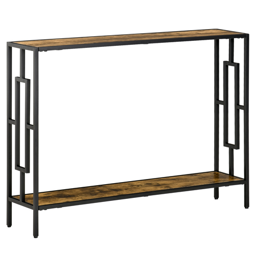 Industrial Console Table with Metal Frame - Rustic Brown/Black, 2 Shelves